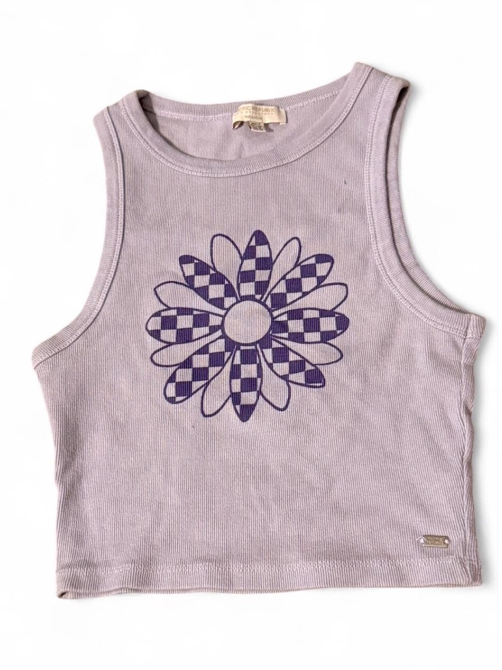Pull & Bear Lavender Tank Top with Purple Floral Graphic